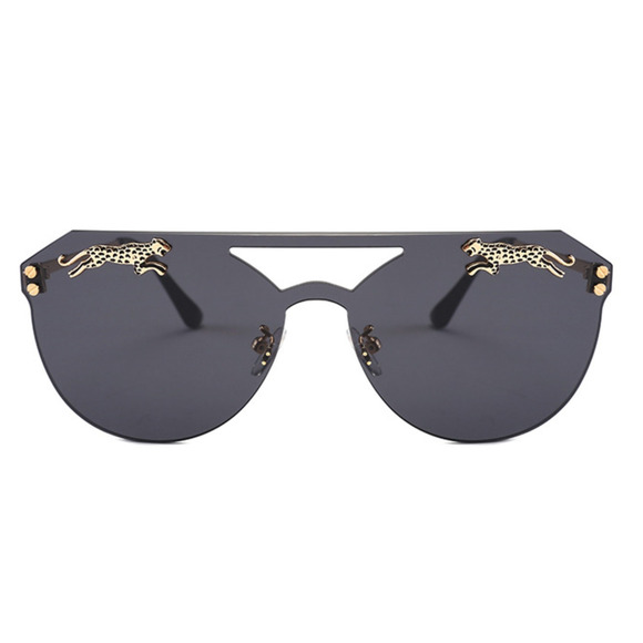 LUXURY Rimless Oversized Cateye Leopard Tiger Sunglasses Gold Accent Black NEW - Picture 1 of 6